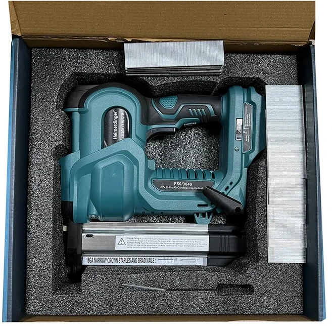 타정총 못박는총 콘크리트타정기 무선 네일 건 Makita 배터리와 호환되는 18GA 2 in 1 네일러/스테이플러 500개의 스테이플이 있는 2개 모드 못배터리 없음, [01] Body No battery, 1개