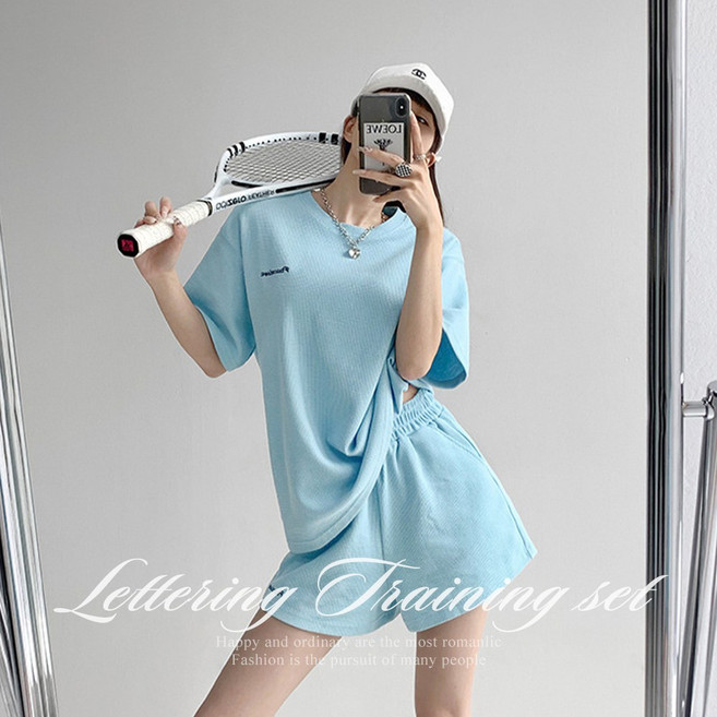 [순이야] C. 여성 빅사이즈 자수 와플 트레이닝 세트