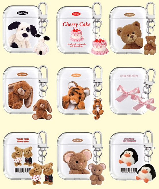 블링블링케이스 베스트 키치토이 디자인 시리즈 투명 하드 에어팟케이스 키링 세트, 에어팟3, 샤이토이-마우스, 1개