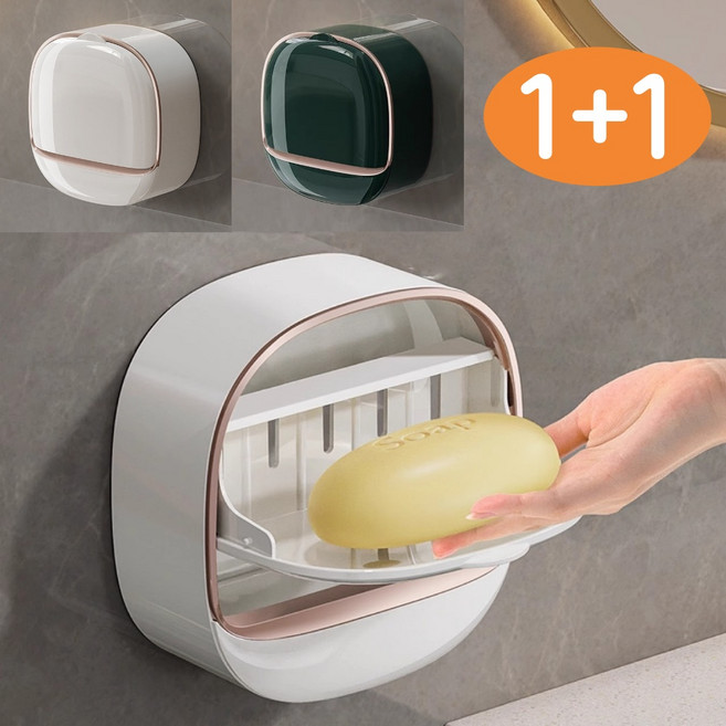 1+1 GF 무타공 접착식 비누홀더 욕실 정리 비누 받침대 물빠짐 거치대 3Color, 1개, 화이트+빈티지그린