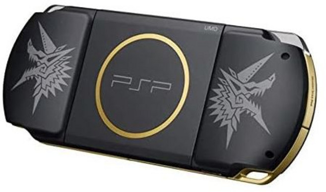소니 플레이스테이션 포터블 (PSP) 3000 시리즈 휴대용 게임 콘솔 시스템 - 블랙/골드 몬스터 헌터 한정판 (리퍼비시), 소니 플레이스테이션 포터블 PSP 3000 시리즈 휴대