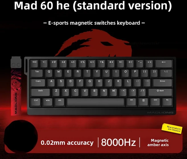 핫 MADLIONS MAD60HE 마그네틱 스위치 키보드 기계식 8000Hz 0.01mmRT 유선 커스텀 발로랑 게이밍, 01 60 HE Standard Black