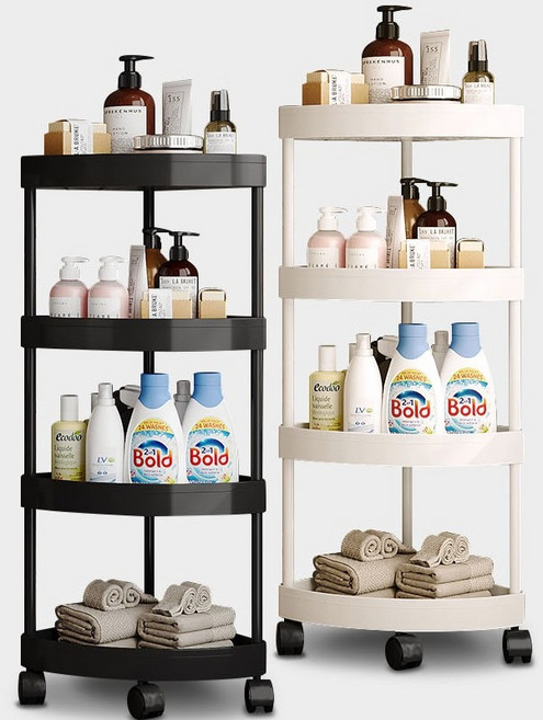 욕실 코너 선반 수납장 이동식 바퀴 정리대, 1개, 5단 아이보리