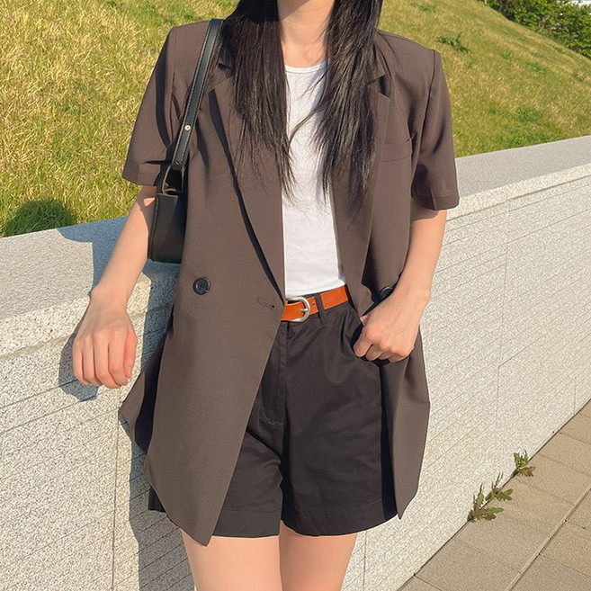 (초특가 고퀄리티)(국내 자체 제작)(당일 발송) 엘린 더블 원버튼 반팔 여름 자켓