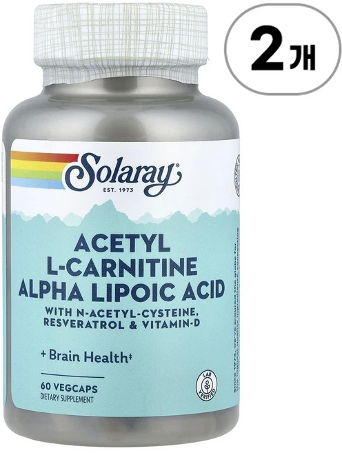 솔라레이 아세틸 L-카르니틴 알파 리포산 Solaray Acetyl L-Carnitine Alpha Lipoic Acid 60정, 2개 - 쿠팡