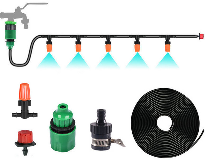 自動澆花噴霧水管組 多種噴灑模式 簡易安裝 節水耐用 適用於陽台花園庭院, 5米水管+5個可調噴頭, 1個