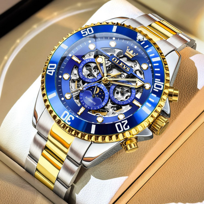 OLEVS 남자손목시계 정품 기계식 오토매틱 자동 럭셔리 명품 다기능 워터프루프 야광