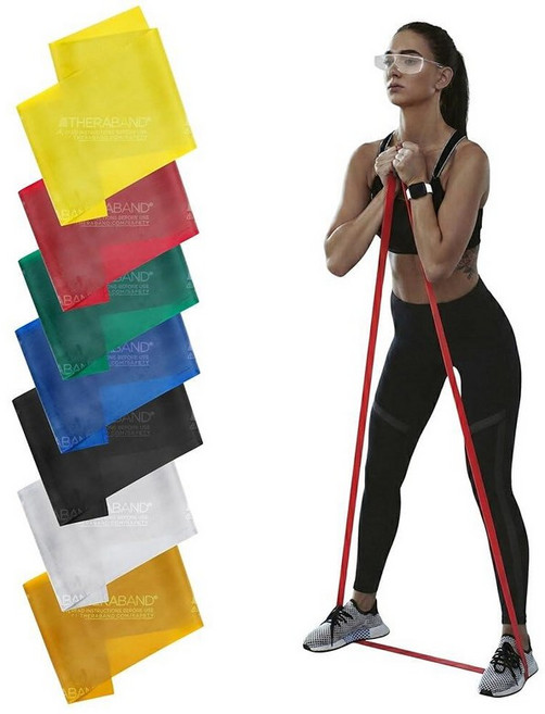 THERABAND 테라밴드 전문 라텍스 저항밴드 운동기구로서의 개별 6피트 탄성밴드 필라테스 집 운동 블랙 스페셜 헤비 어드밴스드 레벨 1, Multi-Set - Seven Color Set_16