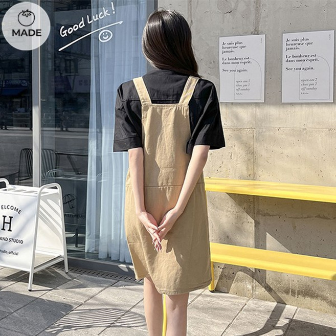 토마토팩토리 여성용 요즘에 데님 미디 멜빵 치마(4color)