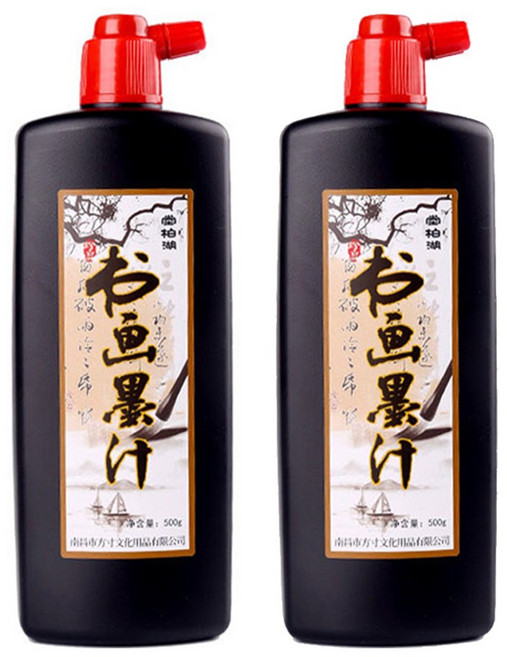 고급 재료 민화 동양화 풍경화 수묵화 수업 연습 먹 캘리그라피 서예 글씨 그림 먹물, 2통, 500ml