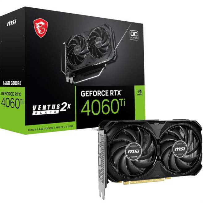 MSI GeForce RTX 4060 Ti Ventus 2X 블랙 16G OC 그래픽 카드 - GPU 16GB GDDR618Gbps128비트 PCIe 4.0-2 x TORX 팬