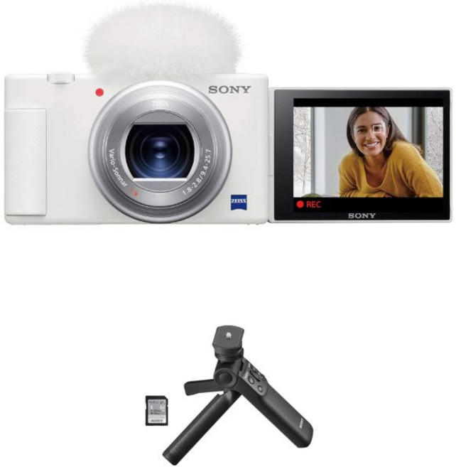 소니 ZV1 컴팩트 4K HD 카메라 화이트 ACCVC1 브이로거 액세서리 키트 무선 블루투스 그립삼각대 GPVPT2 BT 및 64GB UHSII SD 카드 SFE64T1, 소니 ZV1 컴팩트 4K HD 카메라 화이트 ACCVC