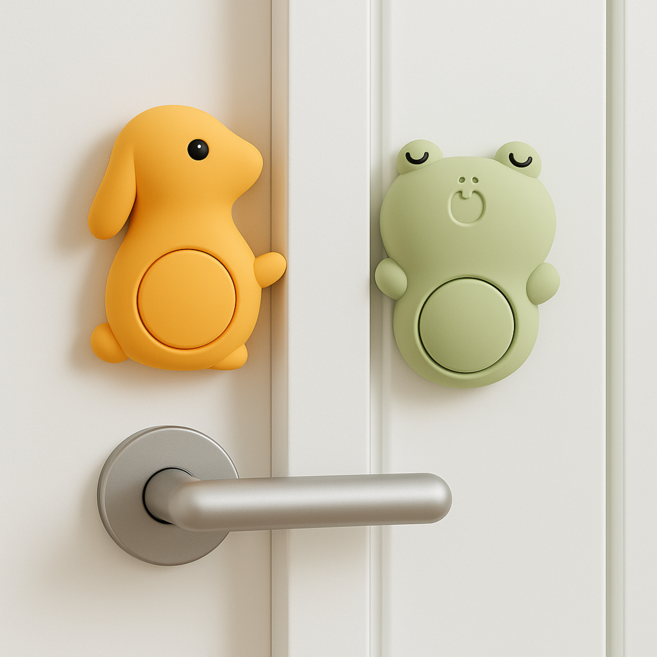 하스몰 회전형 안전 손끼임 방문 닫힘방지 문 도어스토퍼 2개입, 토끼+개구리, 1개