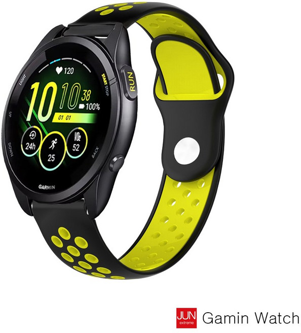 나인식스 가민워치 55 165 베뉴2Plus 어프로치 호환 N스포츠 실리콘 스트랩 밴드, 1개, 블랙-옐로우