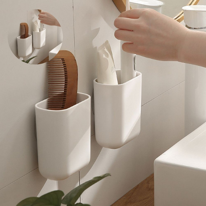 공중부양 무타공 다용도 수납 정리함 부착식수납함 빗통 문구 수납 정리함 칫솔꽂이, 1개