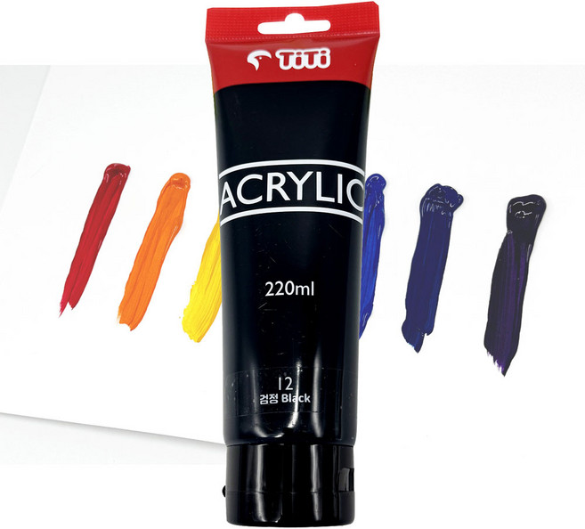 [티티경인] 대용량 아크릴 물감 220ml 낱색, 검정색(12)