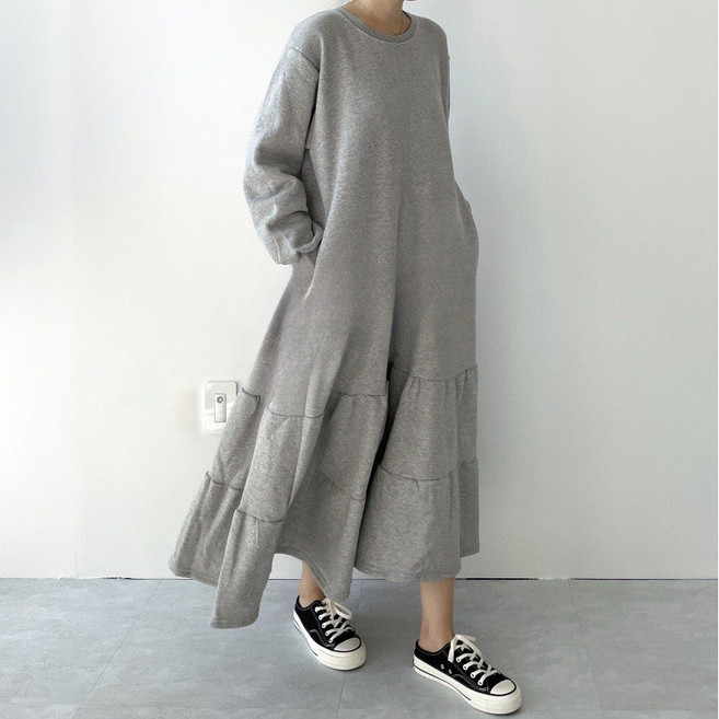 여성 캉캉 맨투맨 롱 원피스 루즈핏 홈웨어 빅사이즈 데일리 원피스