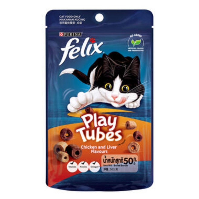喜躍 Felix Party Mix 貓脆餅 Classic Mix (鮪魚 鰹魚風味), 50g, 16個, 雞肉及雞肝