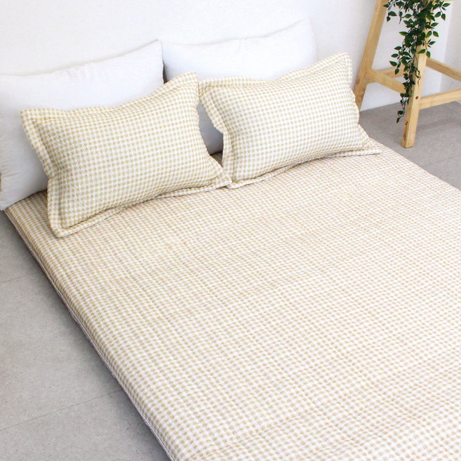 아르떼베딩 미끄럼방지 요커버+요솜 시어서커 시원한 여름요매트 싱글/더블/퀸, 썸머체크_베이지, 5cm