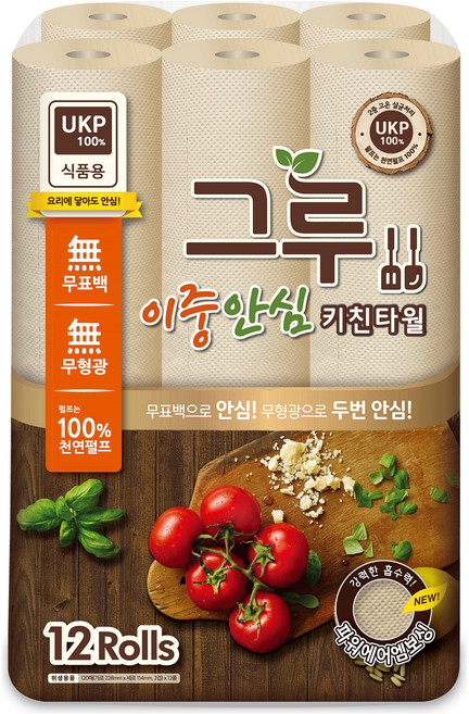 그루 이중안심 천연펄프 키친타올, 12롤, 1개
