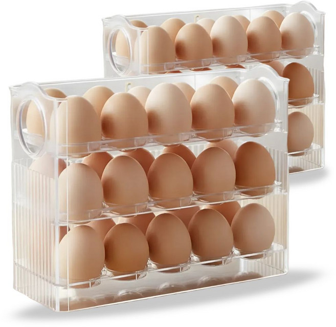 몽글상점 1+1 자동오픈 계란 보관함, 2개, 투명