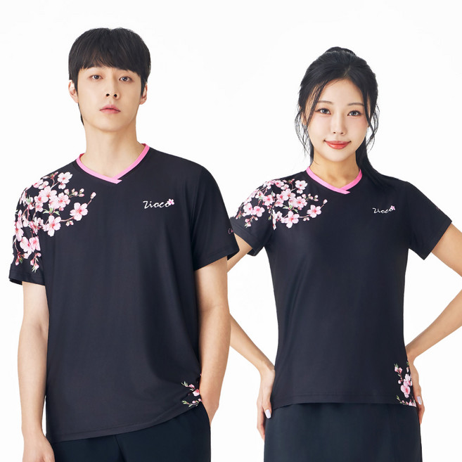 TVT-1085R/1086R 체리블라썸 블랙 반팔 티셔츠 탁구복 배드민턴의류 배드민턴 탁구 유니폼 스포츠의류