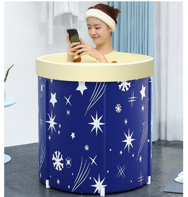 항아리 형가정용 이동식 미니 간이 1인 1인용 이동 성인 접이식 튜브 욕조 사우나 헨리 야외온천 헨리 욕조, 네이비, 1개