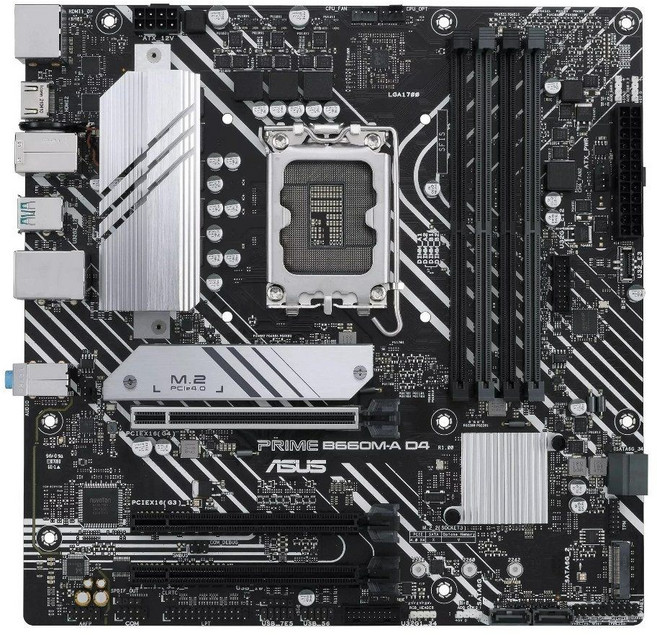 ASUS B660M-A D4 마더보드 Intel B660 LGA1700 DDR4 2xM.2 mATX 서포트 I9-14900 I5-14600 i5-12600 i7-13700 i5-1