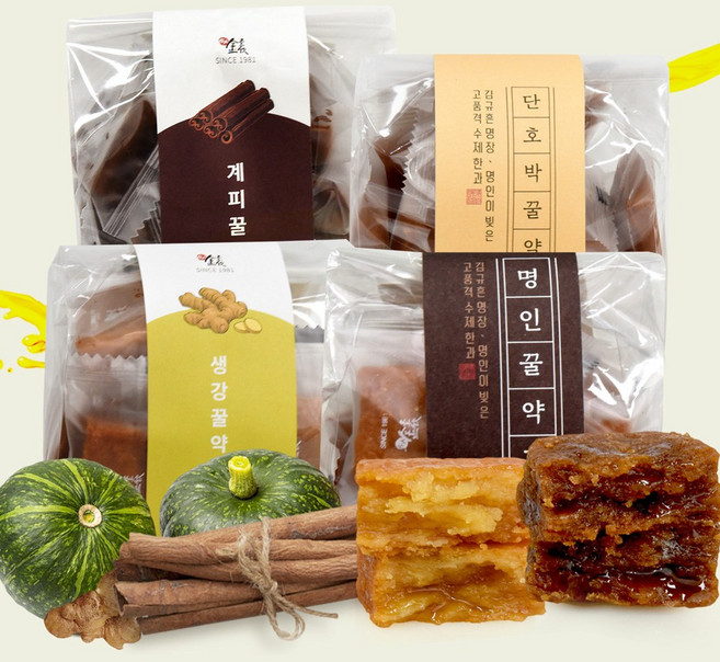 김규흔 한과 약과 4종세트 (꿀 단호박 생강 계피), 400g, 1세트