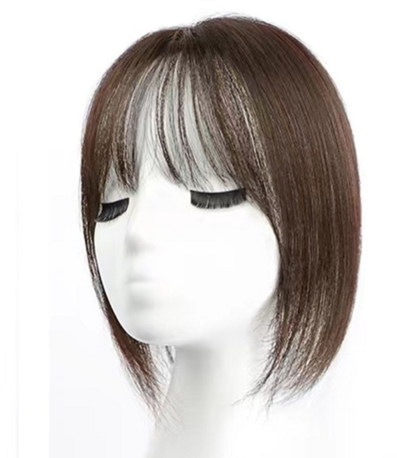 여성 정수리 탈모커버 부분가발 고급 인모 수제 메쉬 HMT H01, 1개, 모카브라운 앞머리버전