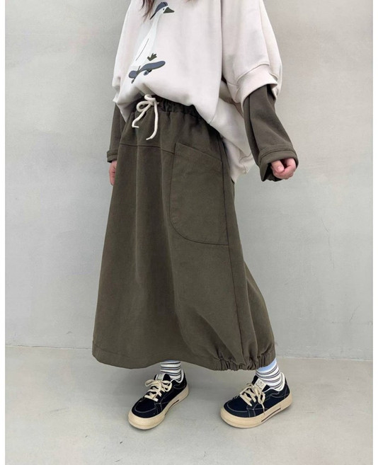 韓國 牛津布薄刷毛裙 大口袋