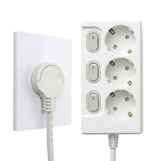 원스탑 제로갭 국산 슬림 납작 멀티탭 3구 16A 고출력 개별스위치 전절형 멀티콘센트 + 안전커버 1p 세트 0.5m 1m 1.5m 3m 화이트, 1개