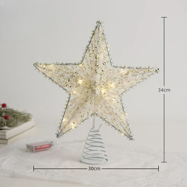 새로운 크리스마스 트리 탑 스타 골드 실버 화이트 빛나는 펜타그램 장식품, 07 O