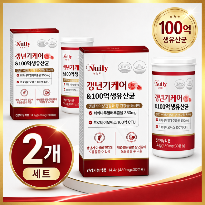 식약처인증 갱년기케어 백수오 100억 생유산균 여성 석류 회화나무 yt1 메노락토 오리진, 2개, 30정