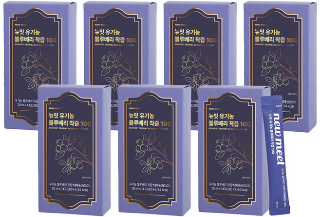 [공식판매처]뉴밋 유기농 블루베리즙 100% NFC 생착즙 생과 블루베리주스 쥬스 7박스, 7개, 280ml