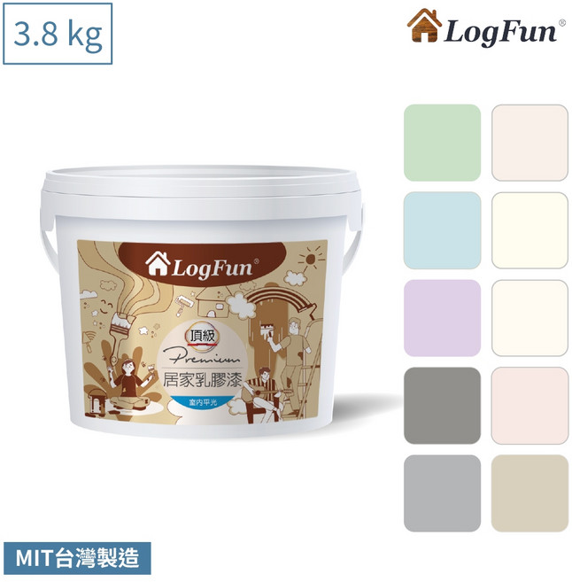 樂客LogFun 居家乳膠漆 內牆塗料 3.8kg 無甲醛 抗裂 免稀釋 快乾淨味 耐擦洗 持久不褪色 MIT台灣製造, 百合白,3.8kg（限宅配）, 1個