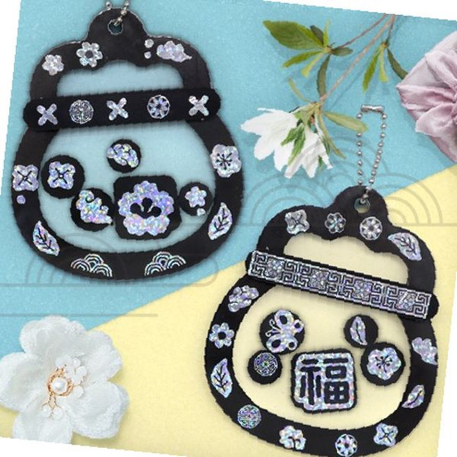 전통문양 자개 복주머니 키링 쉐이커 한복 액세서리 민속 장식품 가방고리, 1개, 상세페이지 참조