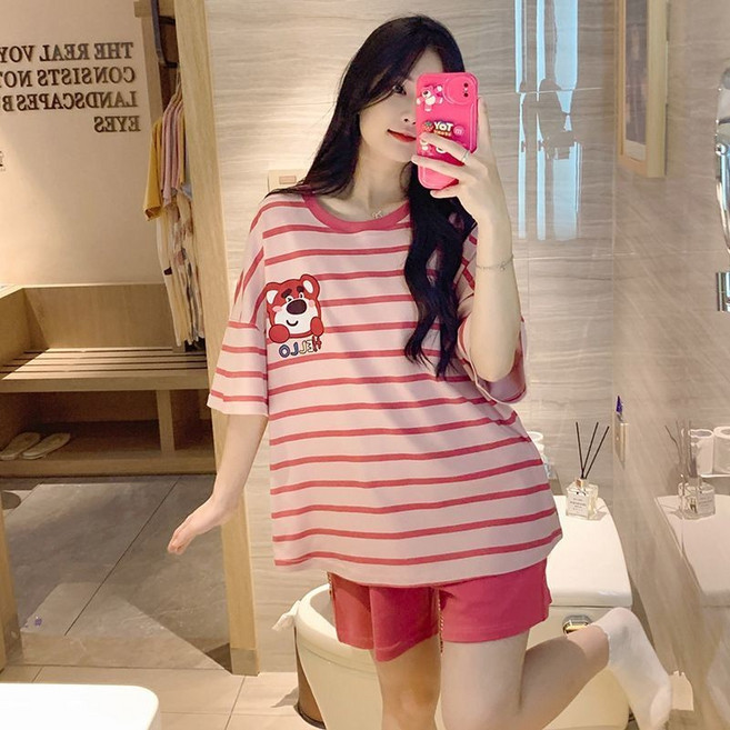 睡衣睡褲 女 夏天 新款 卡通印花 家居服 兩件套裝 短袖短褲