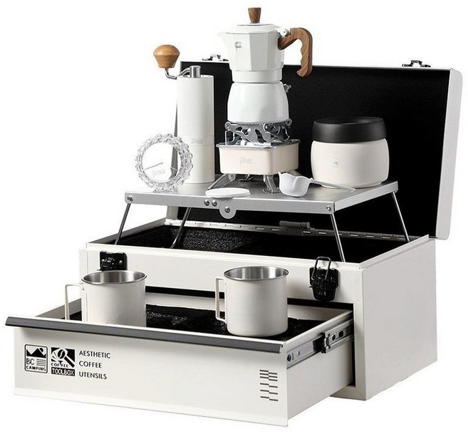 모카포트 세트 듀얼밸브 휴대용 커피포트 홈카페, 야외용 세트 (11개 구성품 세트), 1개, 1L