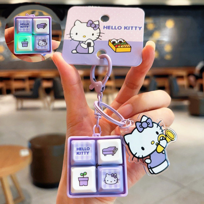 헬로키티 산리오 정품 LED 라이트 키캡 키링 키보드 키홀더 열쇠고리 딸깍이 4구, 1개, 퍼플