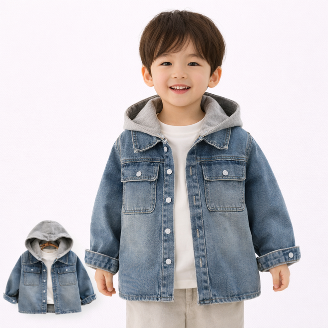유아 아동 청자켓 후드 레이어드 데님자켓 워싱 간절기 키즈 남아 여아 점퍼