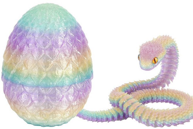 3D 프린트 에그 푸른 뱀 모형 인형 피규어 소품 선물 자유관절, 크리스탈 레인보우, 1개