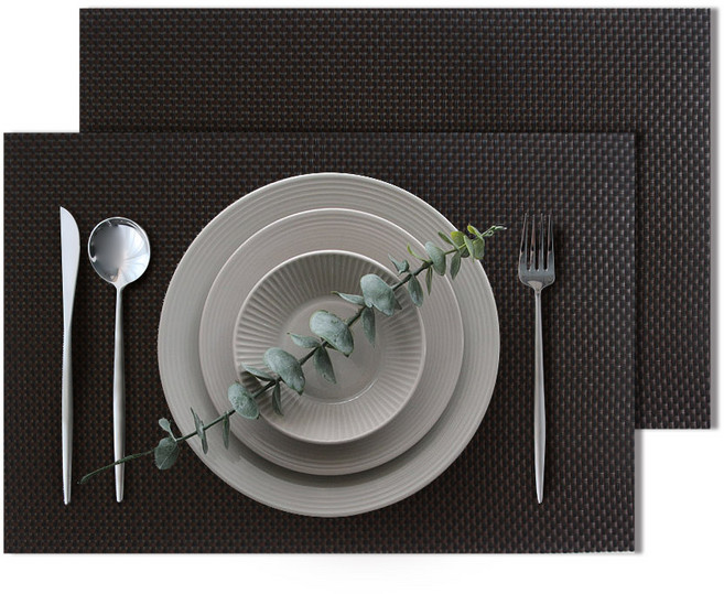 라벨르 PVC 방수 플레이팅 테이블 식탁 매트 2P, 1세트, 45.5 x 30 cm, 브라운블랙