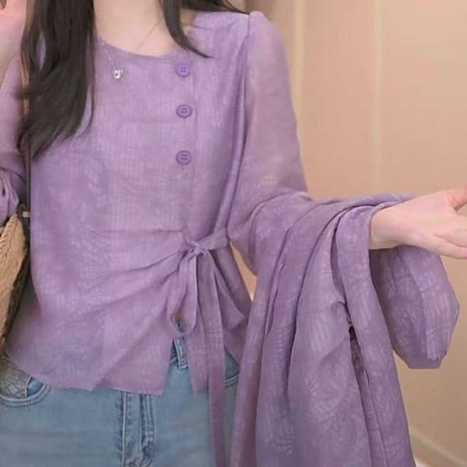 PETITBATH 여성 레이스 자수 랩타이 7부소매 코튼 블라우스 RJX20250723CS75