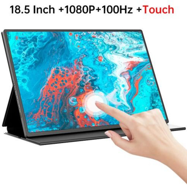 휴대용 모니터 100 SRGB 외부 디스플레이 화면 USB C HDMI 노트북 맥북 폰 PC XBox PS45 스위치용 18.5 인치 100Hz FHD, 미국 플러그, 18.5inch 100Hz touch