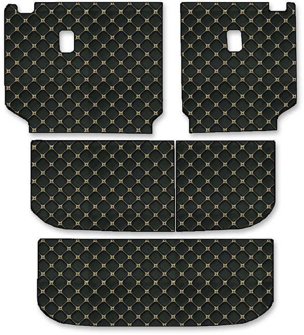 레이 더뉴 레이 레이EV 전용 컨셉토 가죽 퀼팅 등커버 트렁크매트 세트 (2열 일체형 시트 불가), 블랙+골드스티치