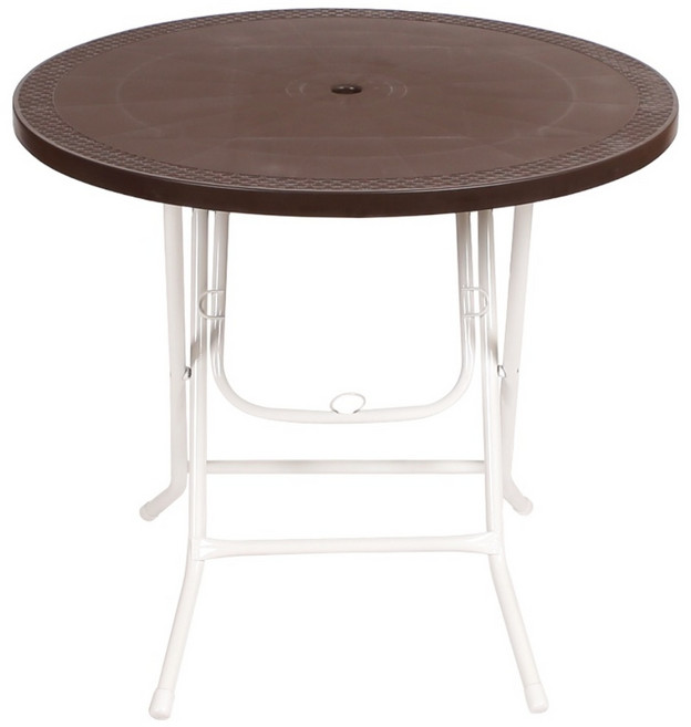 지오리빙 접이식 플라스틱 원형 테이블, 브라운