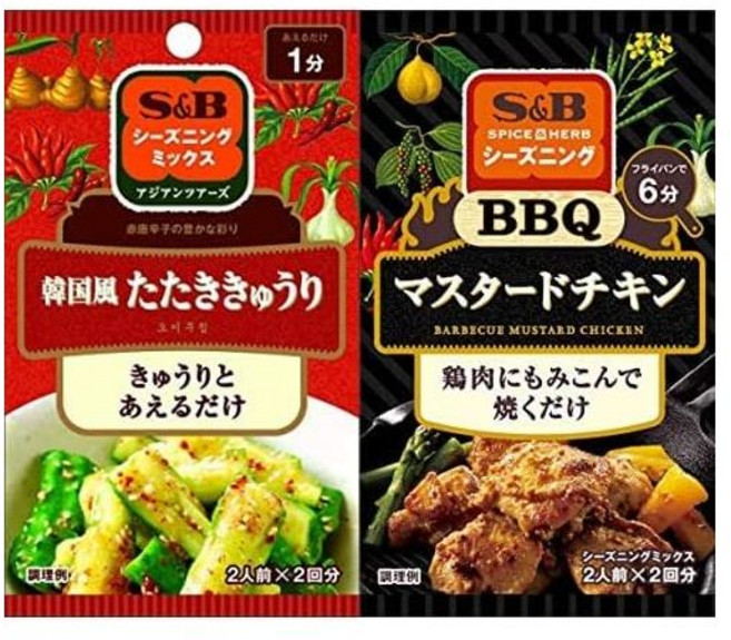 SPICE&HERB 스파이스앤허브 S & B 시즈닝 한국식 타타키 오이 0.4온스 10ml(11g) x 10팩 + SB 푸드스 향신료 허브 바비큐 머스타드 치킨 0.7온스(19, SPICE&HERB 스파이스앤허브 S & B 시즈닝 한, 1개