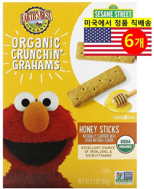 [6개]EarthsBestHoney Sticks Crunchin Grahams 5.3oz, 6개, 150g - 쿠팡