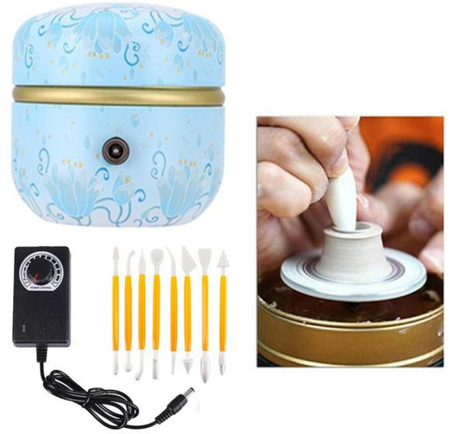 전기물레 도자기 전동 자동 미니 휠 머신 조각 키트 포함 세라믹 클레이 도구 로터리 플레이트 전기 턴테이블, 파란, 1개